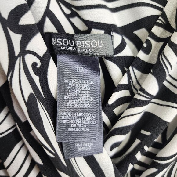 Womens Bisou Bisou Black & White Patterned Dress w/ Red Belt Size 10 - Picture 5 of 9